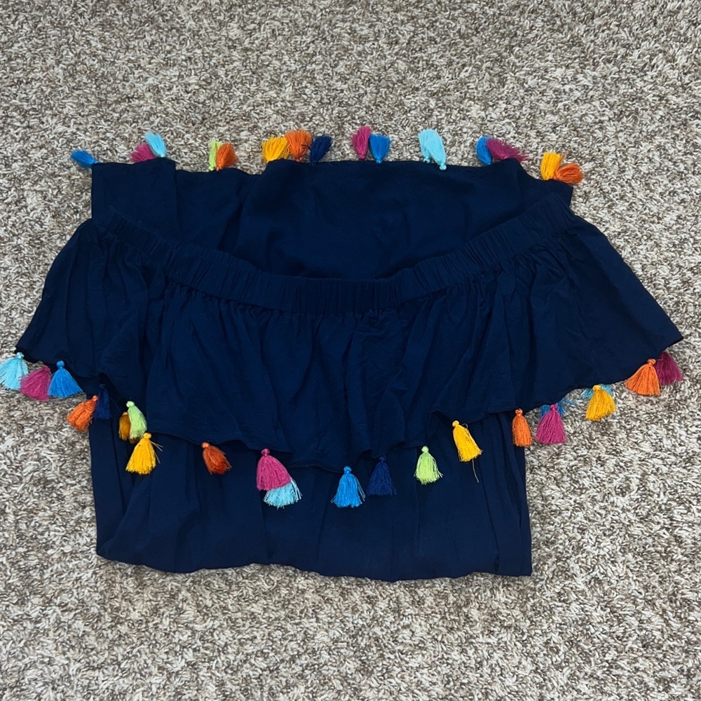 Escapada Navy Dress | Swimsuit Cover Up with Colorful Tassels - Picture 6 of 7